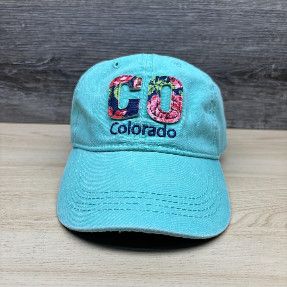 Colorado Hat Cap Strap Back Womens Blue Teal CO Embroidered Floral Adjustable